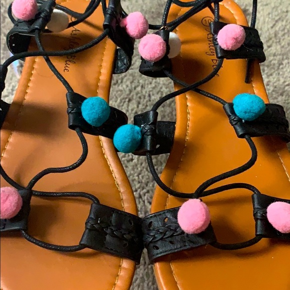 Ashley Blue Pom Pom Lace Sandals - Picture 2 of 7